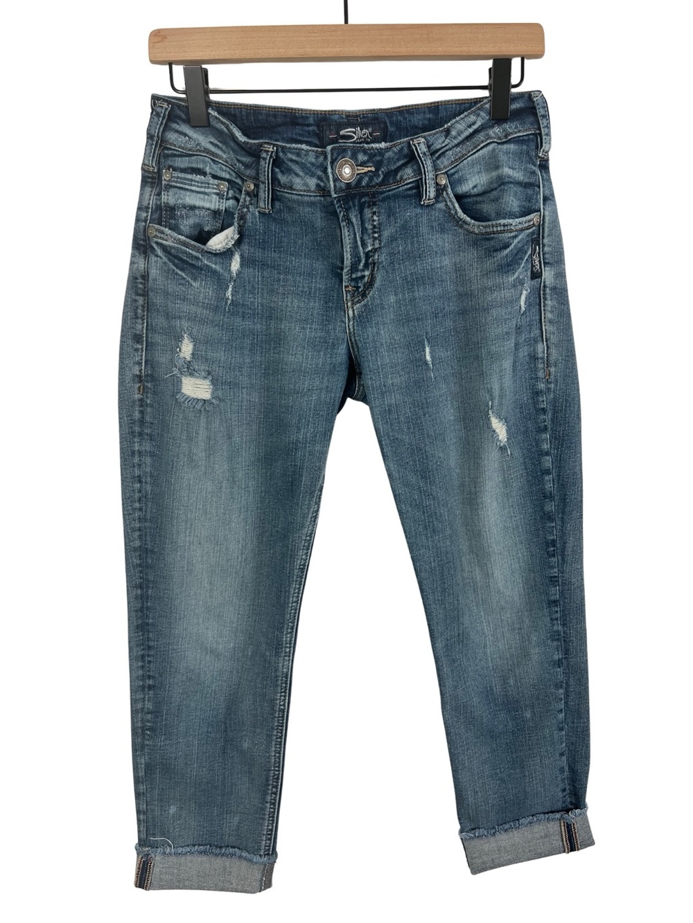 Silver Jeans Sam Low Rise Capri Jeans Womens 27 Cuffed Stretch Denim